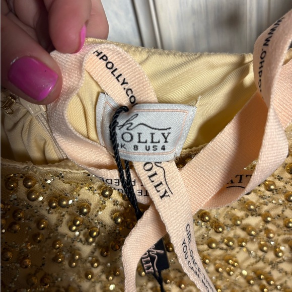 Oh Polly Drop A Glint Gold Embellished Mini Dress Cocktail Sexy - Picture 12 of 12
